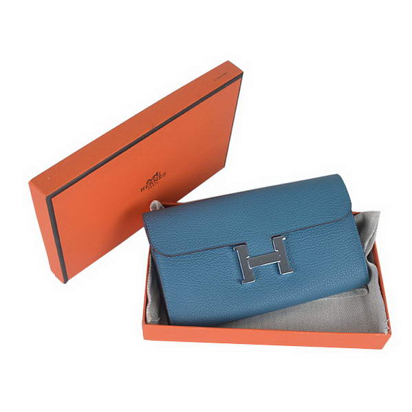 Cheap Fake Top Quality Hermes Constance Long Wallets Blue Calfskin Leather